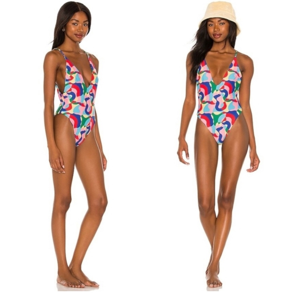LOVEWAVE Xena Colorful Geo Swirl Abstract Print One Piece Swimsuit NWT